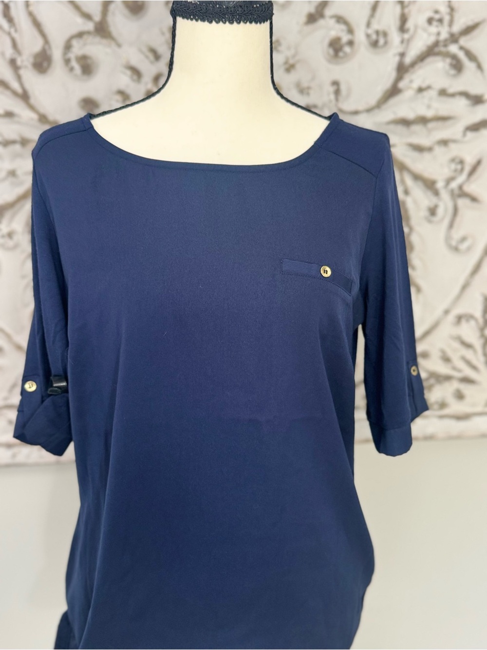 The Limited Navy Roll Tab Blouse – Size Medium